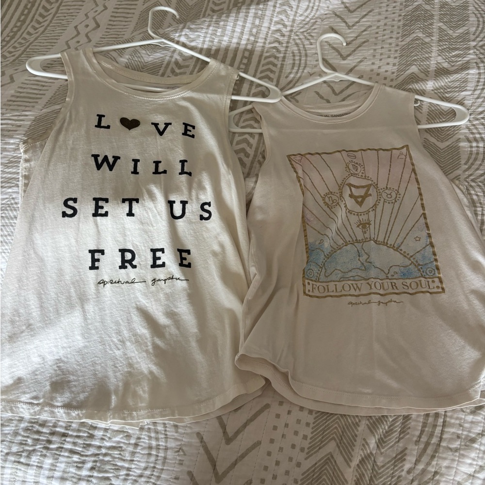 Set of 2 women’s small Spiritual Gangster white Graphic Tank tops